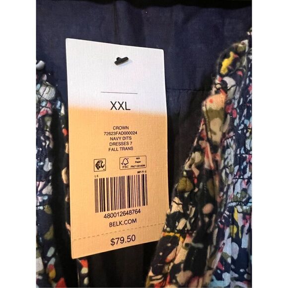 Crown & Ivy Women's XXL Ruffled Sleave Tiered Mini Dress Navy Microfloral Spring - Picture 14 of 14